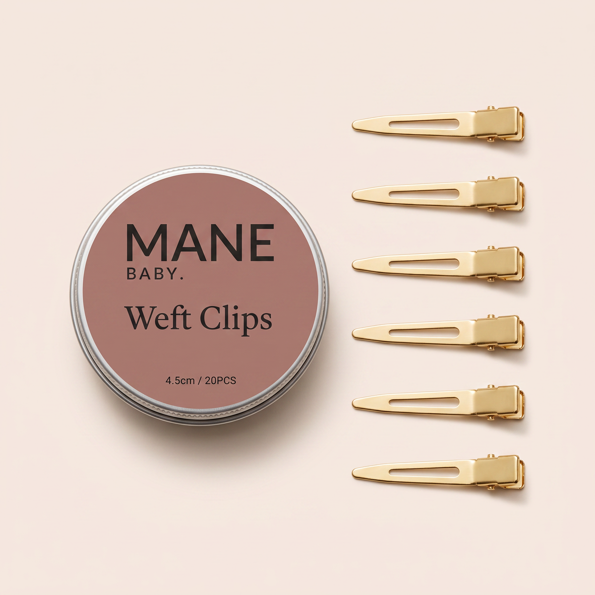Mane Baby Weft Clips tin with gold clips