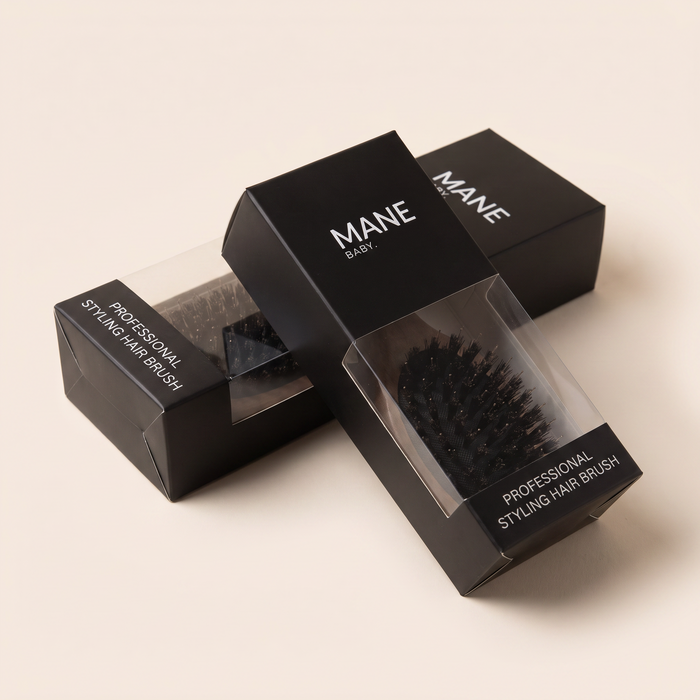 Mane Baby Brush Duo in its black Professional Styling Hair Brush packaging