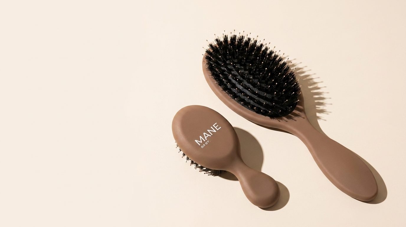 The Mane Baby bristle pad in raking light, showing the dense boar bristles