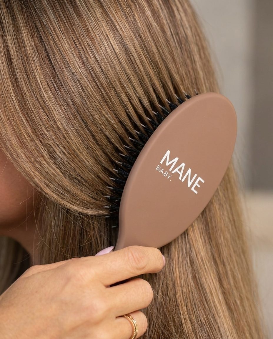 The Mane Baby brush gliding through long smooth hair